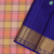 Pastel multi color madras checks design blue gold zari peacock butta gatti border paalum pazhamum silk saree