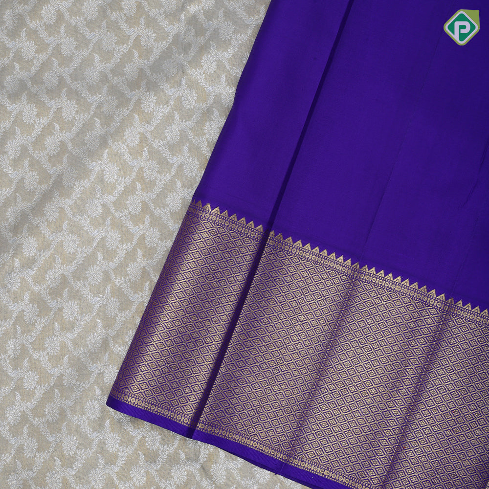 Silver Gray Gold Zari Floral Design Purple Colour Mayilkan Border Design Trending Fancy Silk Saree