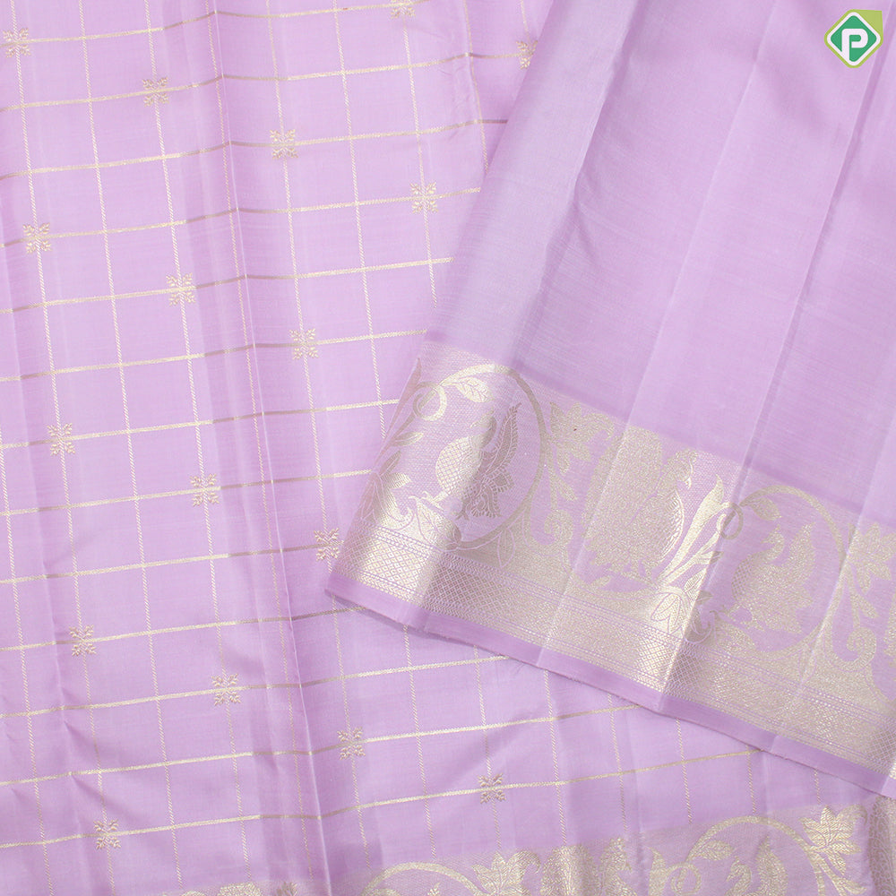 Baby Pink Silver Gold Zari Checks Self Peacock Butta Border Traditional Silk Saree