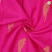 Rose pink gold zari parrot butta design manthulir green gold zari multi lines border pattu paavadai lehanka