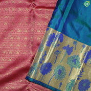 Rani Pink Gold Zari Self Designed Lines Peacock Blue Meena Work Border Grand Bridal Silk Saree