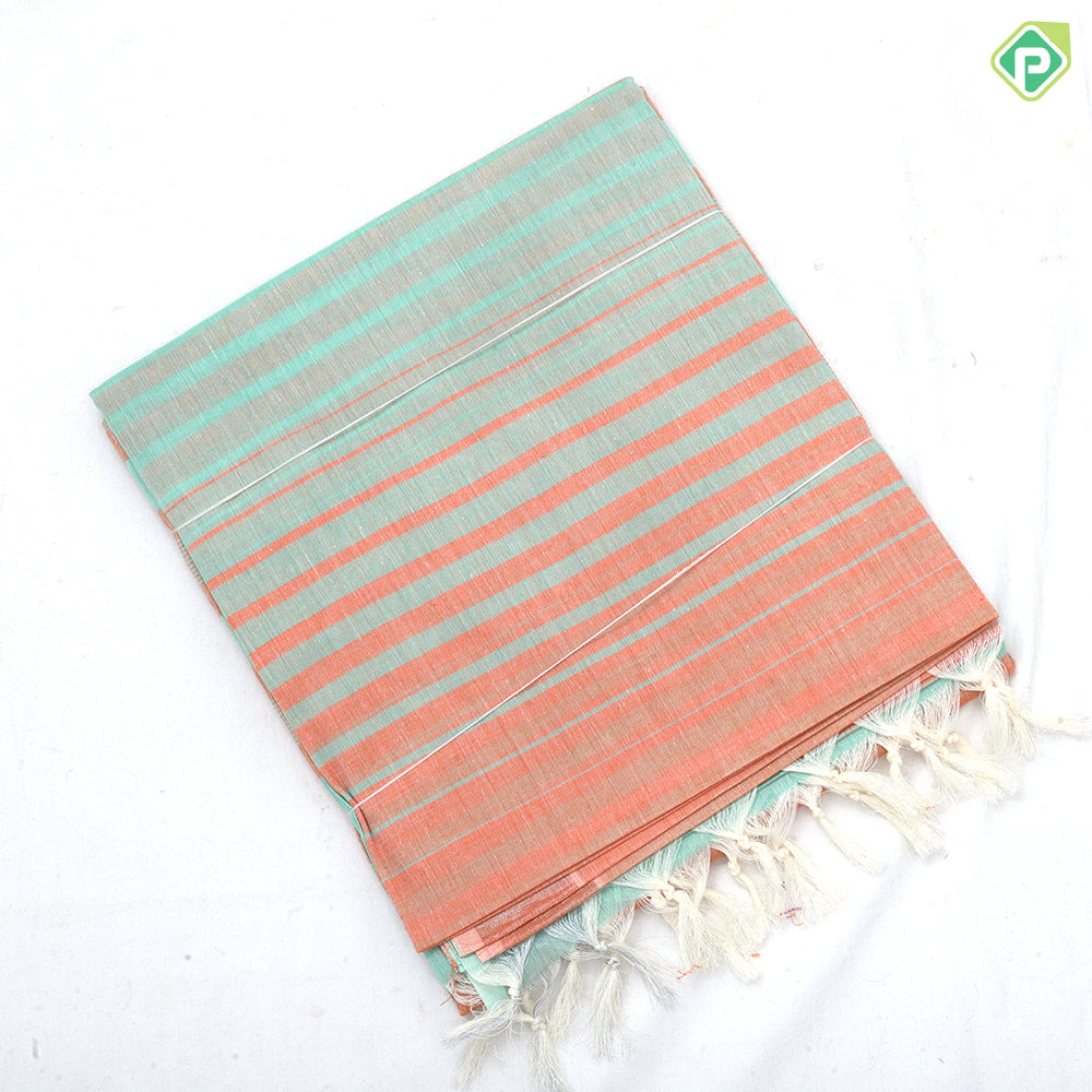 Pastel colors with pastel color lines design self gold zari border soft cotton saree