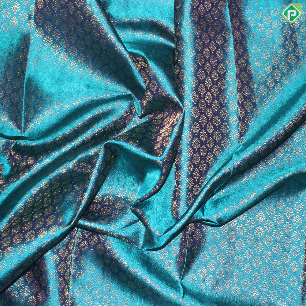 Peacock Blue Gold Zari Line Border Traditional Silk Saree
