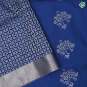 Teal blue silver zari deer plants fancy design self silver zari border soft silk saree