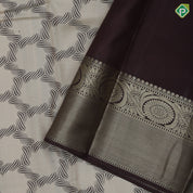 Khaki with brown silk thread geometrical design brown with gold zari rangoli border trendy silk saree