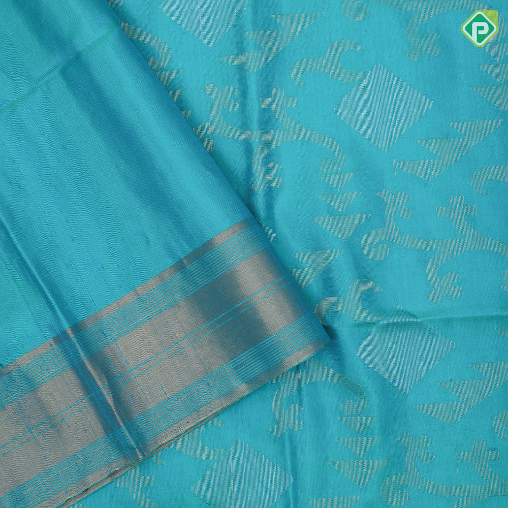 Pinkish orange silver gold zari diamond geometrical design self gold zari lines border soft silk saree