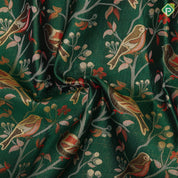 Emarald Green gold zari sparrow on branch design dark red gold zari fancy border pattu paavadai lehanka