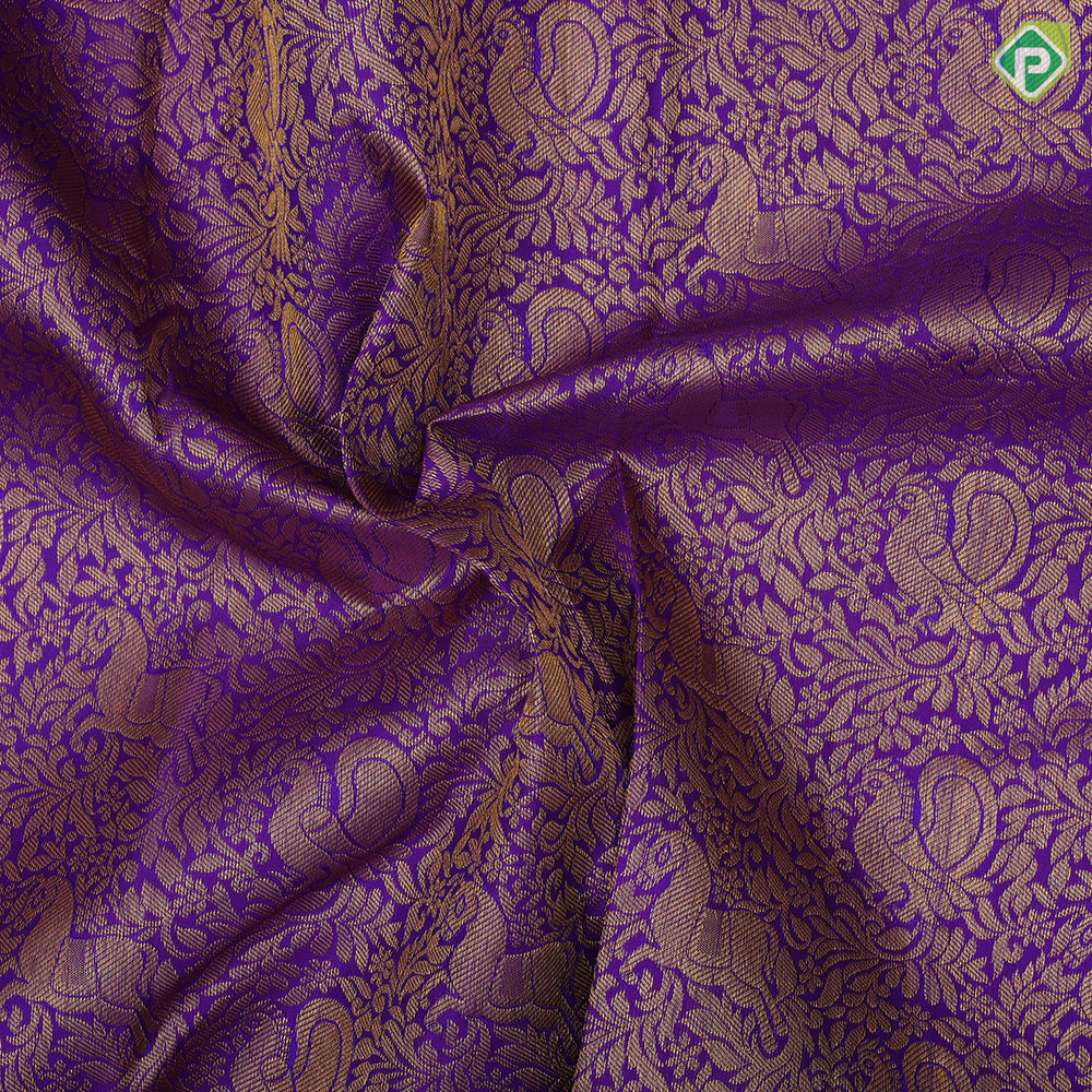 Purple gold zari annam horse floral design pinkish orange gold zari zig zag border pattu paavadai lehanka
