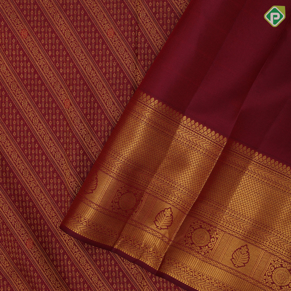 Marron Gold Zari Floral Brocade Design Self Colour Chagaram Flower Border Design Wedding Silk Saree