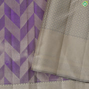 Dark lavender silver gold zari arrow line design beige silver gold zari spin weave design Trendy silk saree