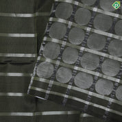 Olive green silver stripes design borderless soft silk saree