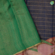 Mid night blue gold zari by zari lines tissue weaved gold base multi color lotus meena work master weaved silk saree