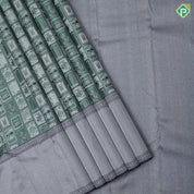 Amazon green post card design self blueish grey plain border contemporary trendy designer silk saree