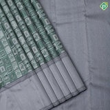 Amazon green post card design self blueish grey plain border contemporary trendy designer silk saree