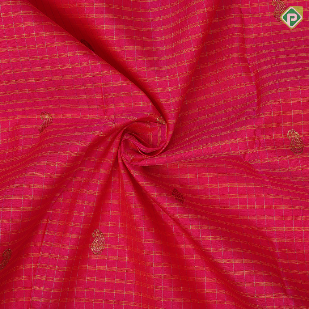 Rose pink gold zari mango butta thread lines design leaf green gold zari annam butta border pattu paavadai lehanka