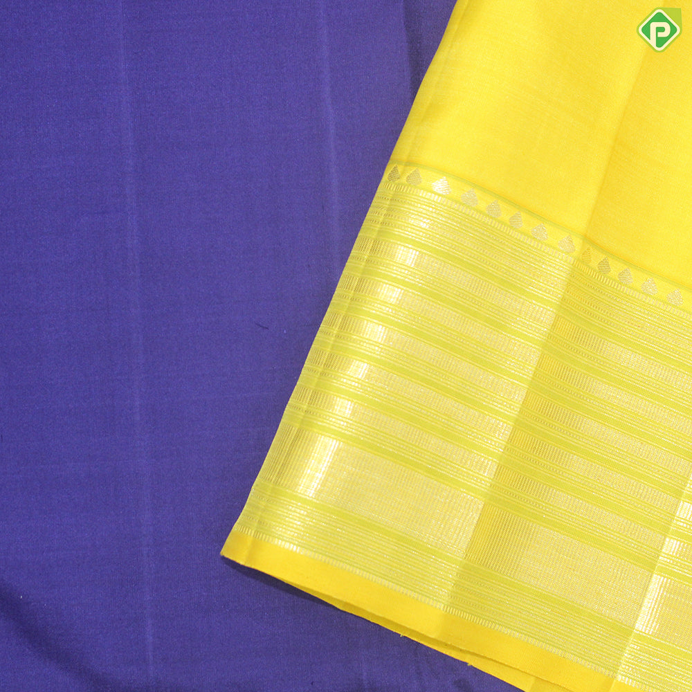 Royal Blue Plain Body Florescent Green Traditional Silk Saree