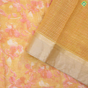 yellow base tricolor vairaoosi and painting design self gold zari bavanji border fancy cotton saree