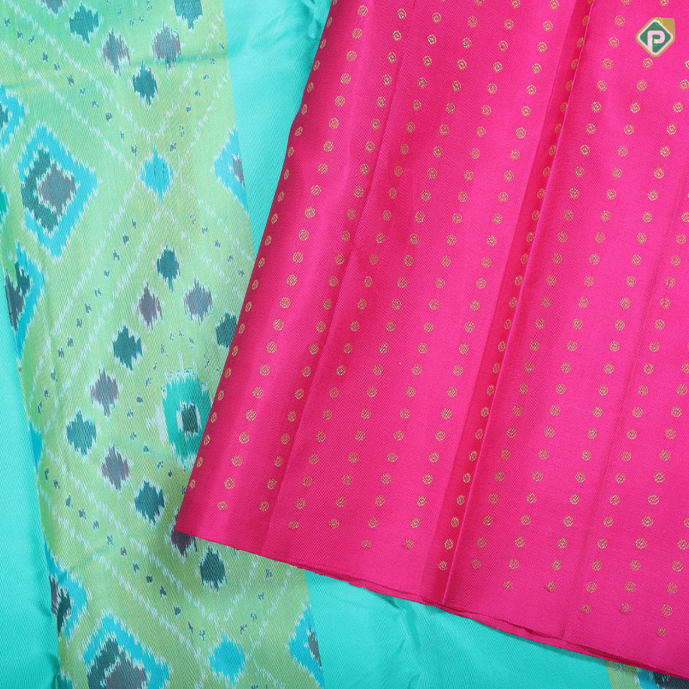 Rexona Green silver Gold Zari Butta Ikkat Pochampalli silk saree