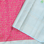Tomato Pink With Gold Zari And Cardamom Green Border Exclusive Grand Bridal Silk Saree