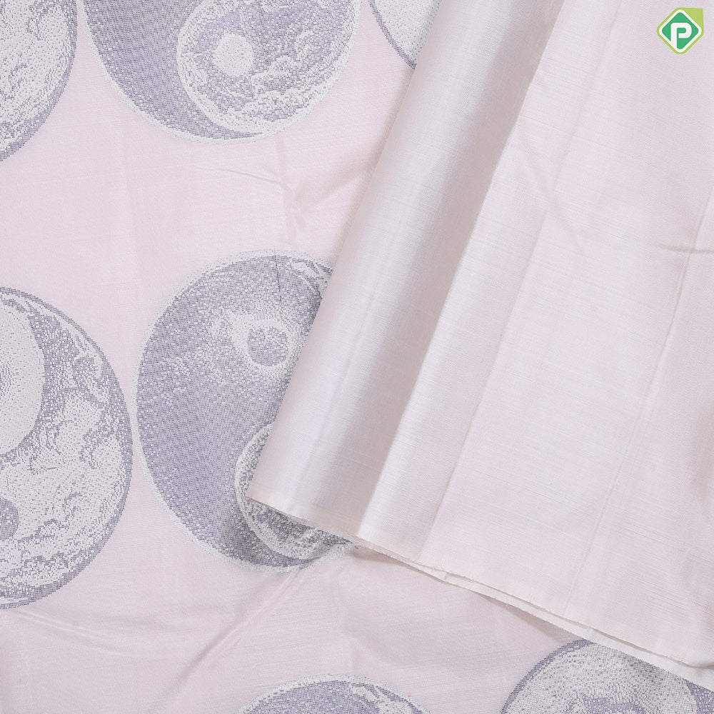 Pinkish cream silver zari ying yang concept inspired borderless signature edition silk saree