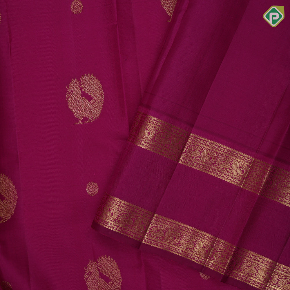 Purple pink gold zari Annam rudraksham butta self gold zari rettapet border traditional silk saree