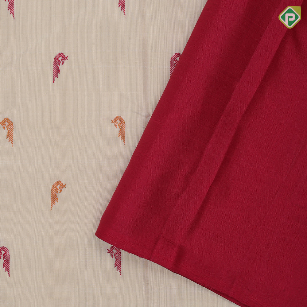 Cream White Gold Zari Manga Motif Thread Paithanic Motif Design Border Less Fancy Silk Saree