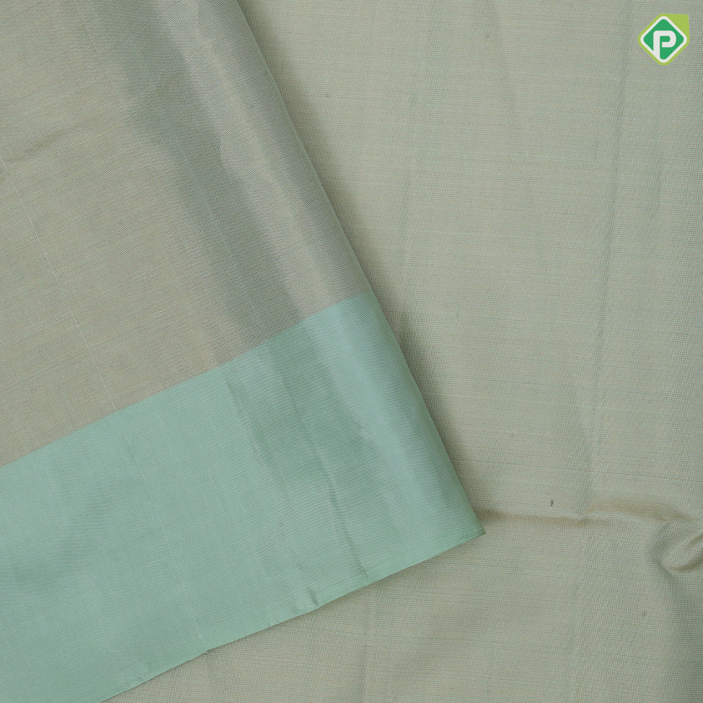 Mint green gold zari by zari tissue weaved design sage green plain border grand pallu soft silk saree