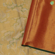 Golden green base silver zari by zari surf design meena work meera dancing floral border special design silk saree