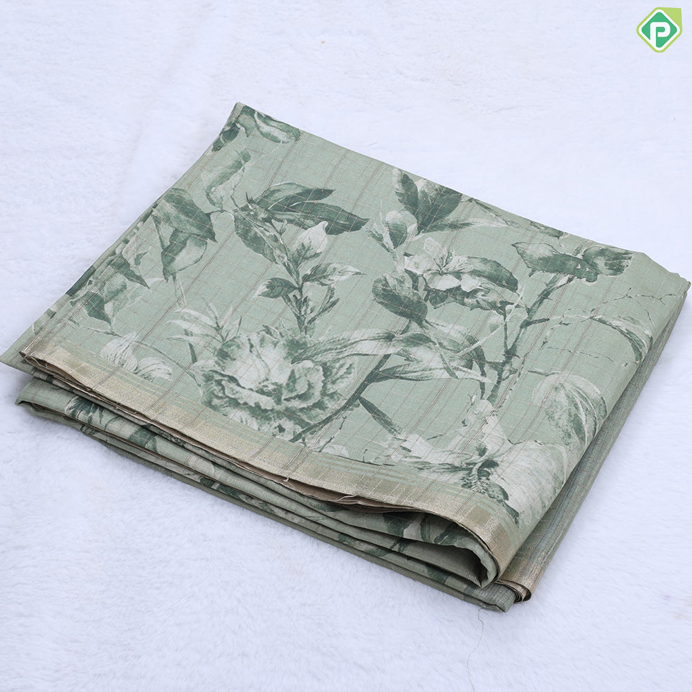 wood beige self plant leaves design gold zari edge border fancy cotton saree