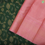 Forest green gold zari grand floral design contrast pale pink gold zari border grand bridal silk saree