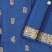 Peacock blue gold zari mango butta design self color gold zari yaali and annam butta border traditional silk saree