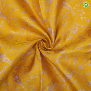 mango yellow sparrow on branch meena work design lavender gold zari silk gold zari fancy border tissue pattu paavadai lehanka