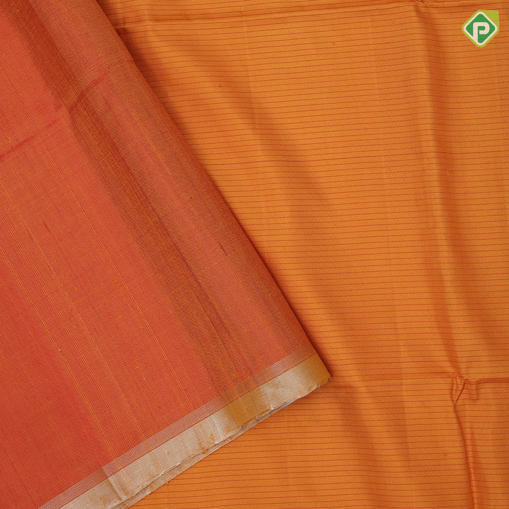 Mango yellow rust lines full body design self gold zari border soft silk saree