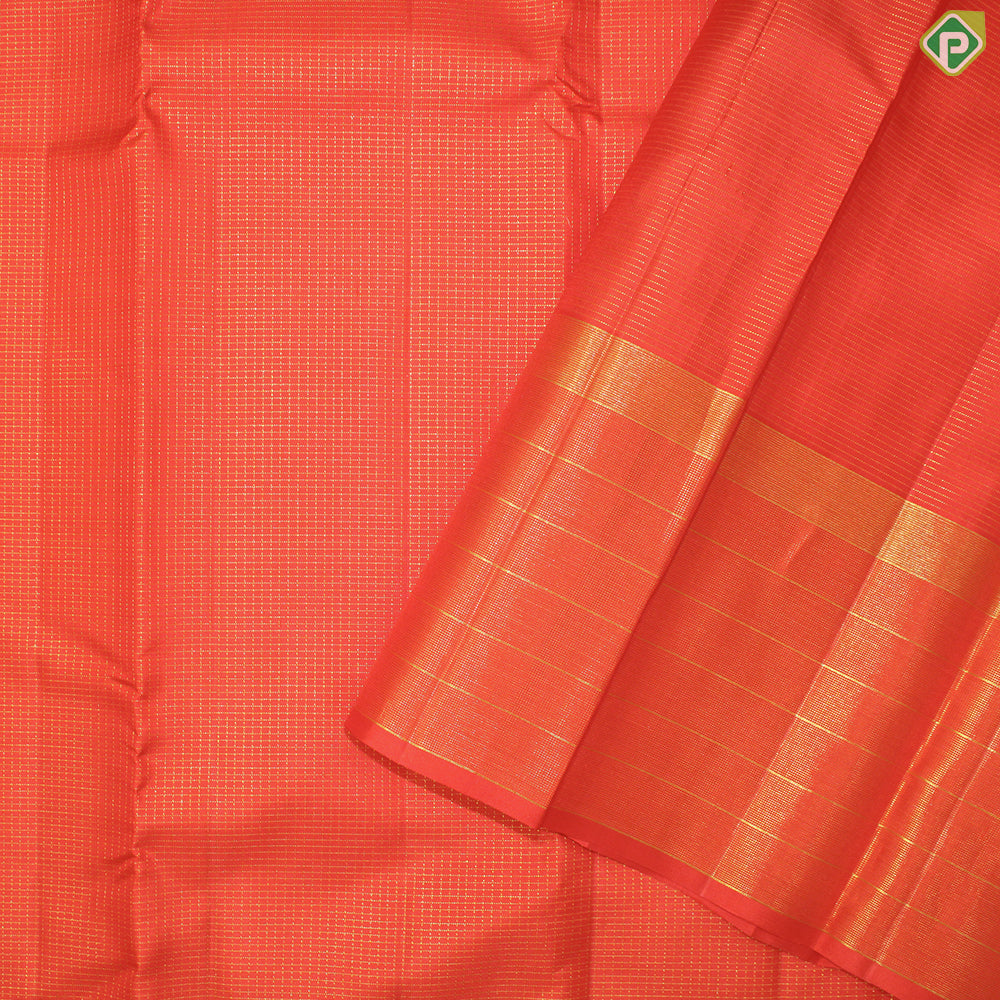 Chili Red Gold Zari Vaira Oosi Checks With Self Color Lines Border Traditional Silk Saree