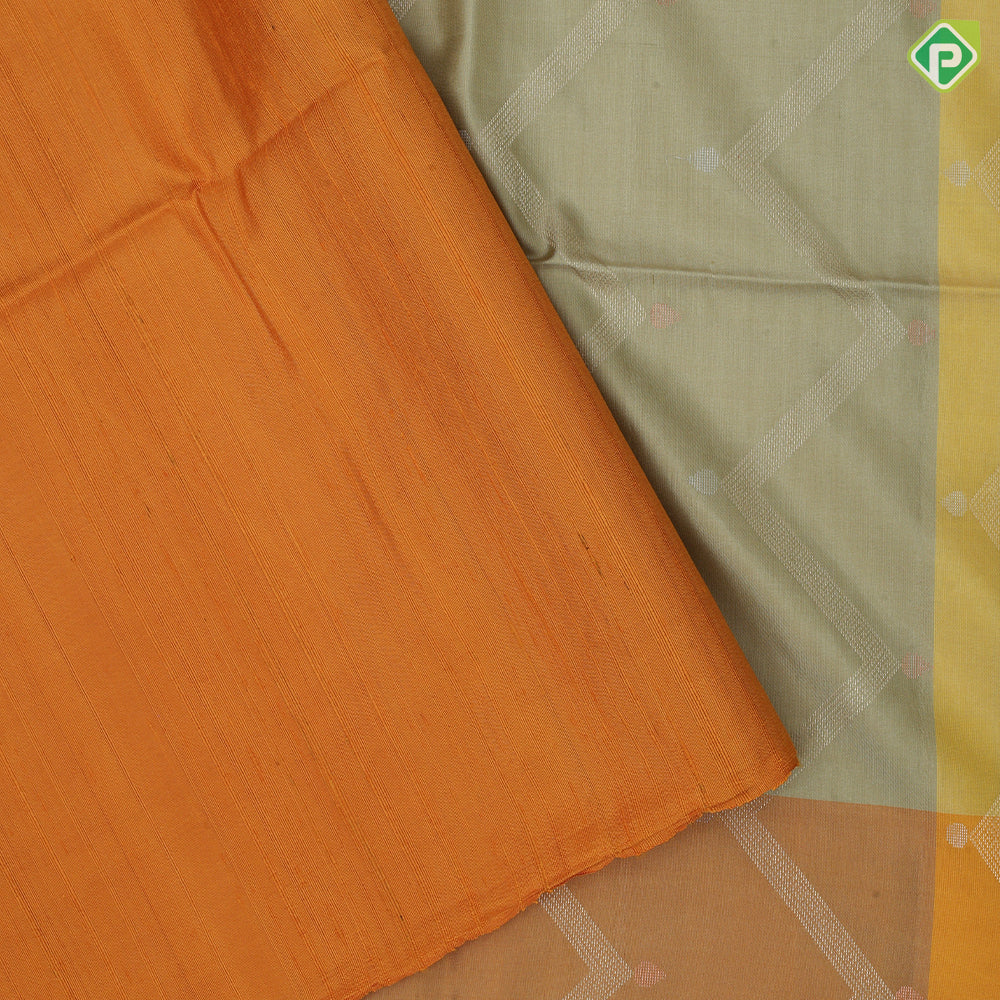 Multi yellow color gold zari zig zag design grand pallu concept borderless soft silk saree