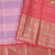 pink lavender base silver gold zari vairaoosi design peach red gold zari multi lines butta border traditional silk saree