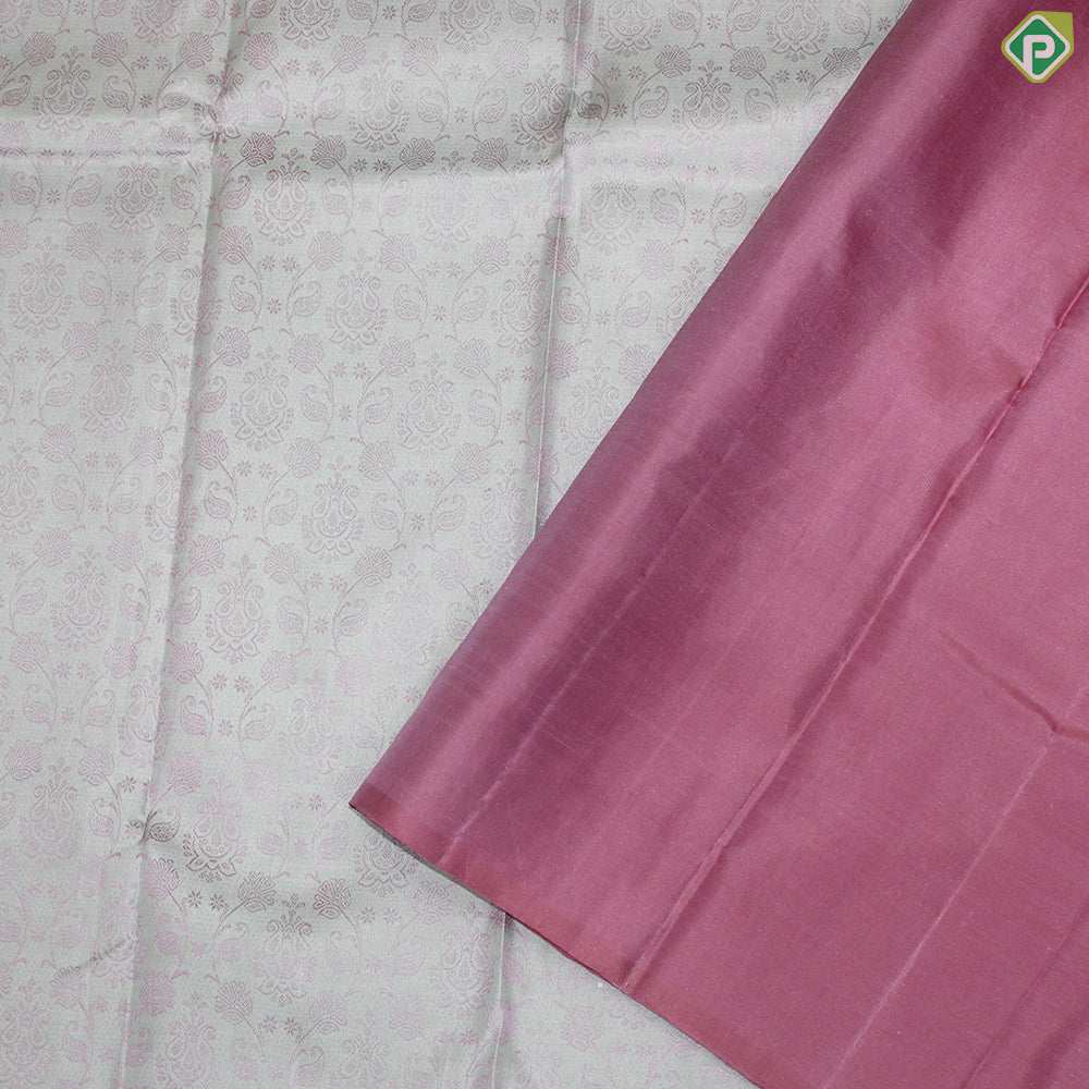 Peach green Thread Baby Pink Floral Design With Big Flower Border Design Trendy Silk Saree