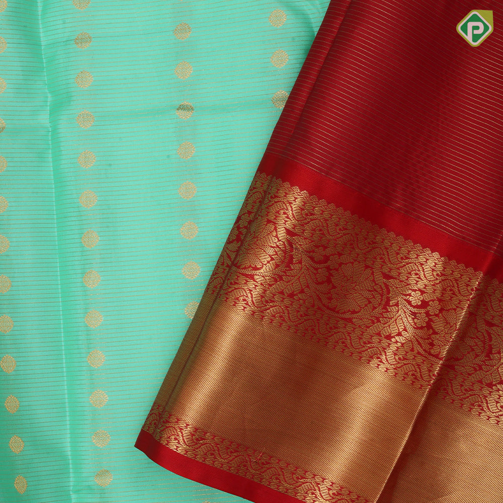 Pista green gold zari thousand butta design rani red gold zari floral border traditional silk saree