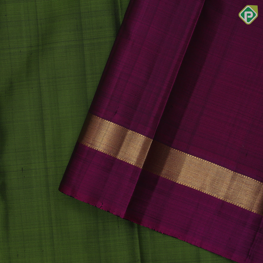 Bottle green plain weaved Purple gold zari border plain traditional vintage silk saree