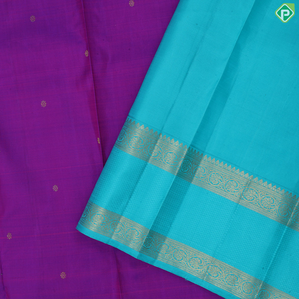 Magenta Gold Zari Gandu Perunda Motif Design Rexsona Green Floral Border Design Traditional Silk Saree