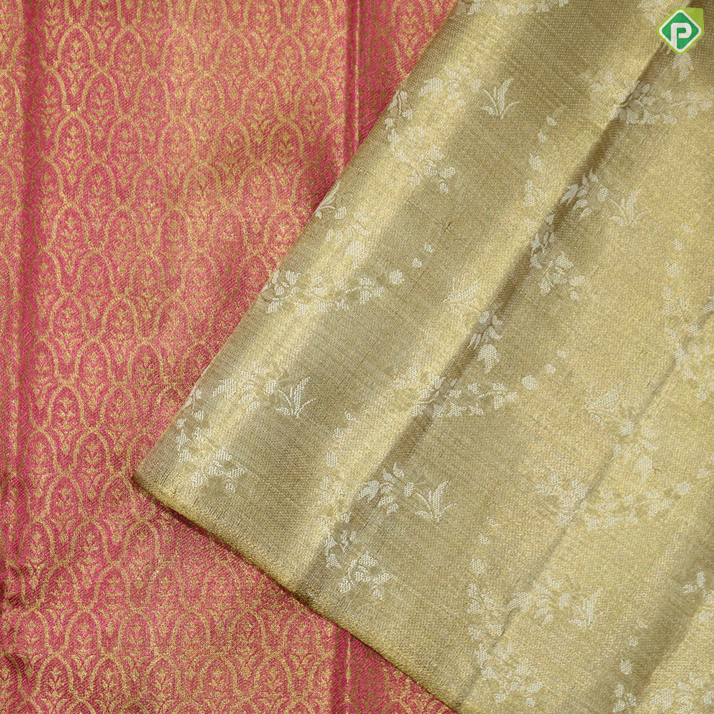Peach Orange Gold Zari With Cream color Turning  Border Traditional Silk Saree