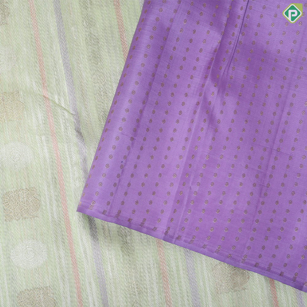 Pista green silver zari butta multi color Stripes design borderless Organza silk saree