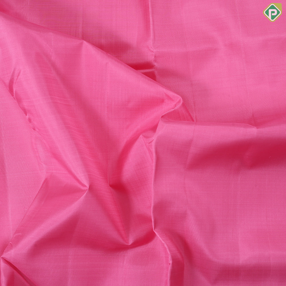 baby pink plain weaved design contrast sky blue gold zari mayilkan border 9 yards silk saree