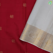 Chilly Red Gold Zari Peacock Motif Design Cream White Peacock Border Design Traditional Silk Saree