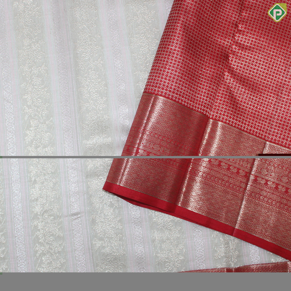 Cream With Baby Pink Lines Gold Zari And Red Colure Border Trendy Designer Silk Saree