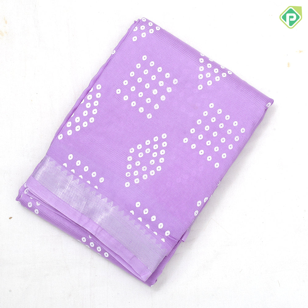 Light color base white dots grouped shapes design self silver zari border fancy chiffon sarees
