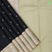 Black Colour Thread Peacock Butta Design Cream White Peacock Mayilkan Kamalam Border Design Luxury Black Silk Saree