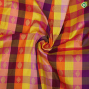 Multi color checks and gold zari round diamond butta self gold zari border pattu paavadai lehanka