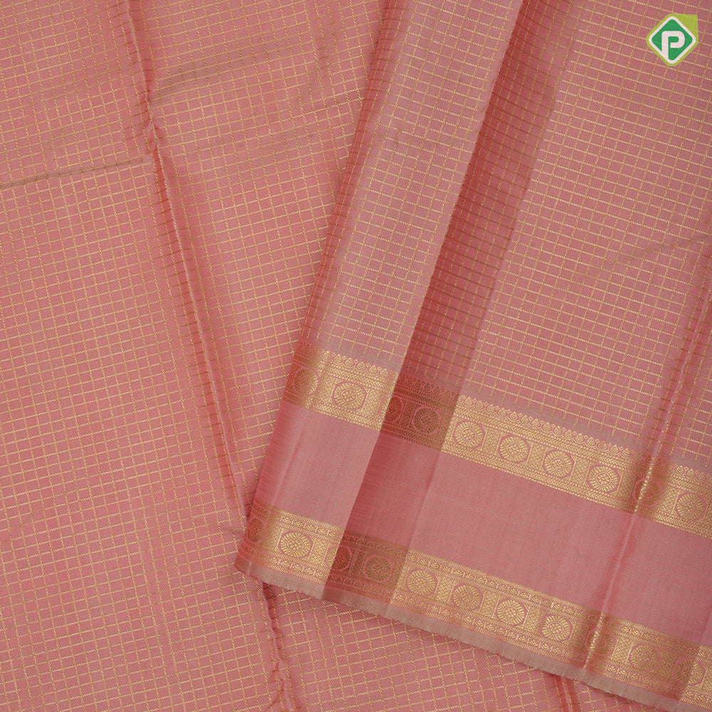 peach gold zari solid zari kattam checks design self gold zari rettapet border koorai silk saree