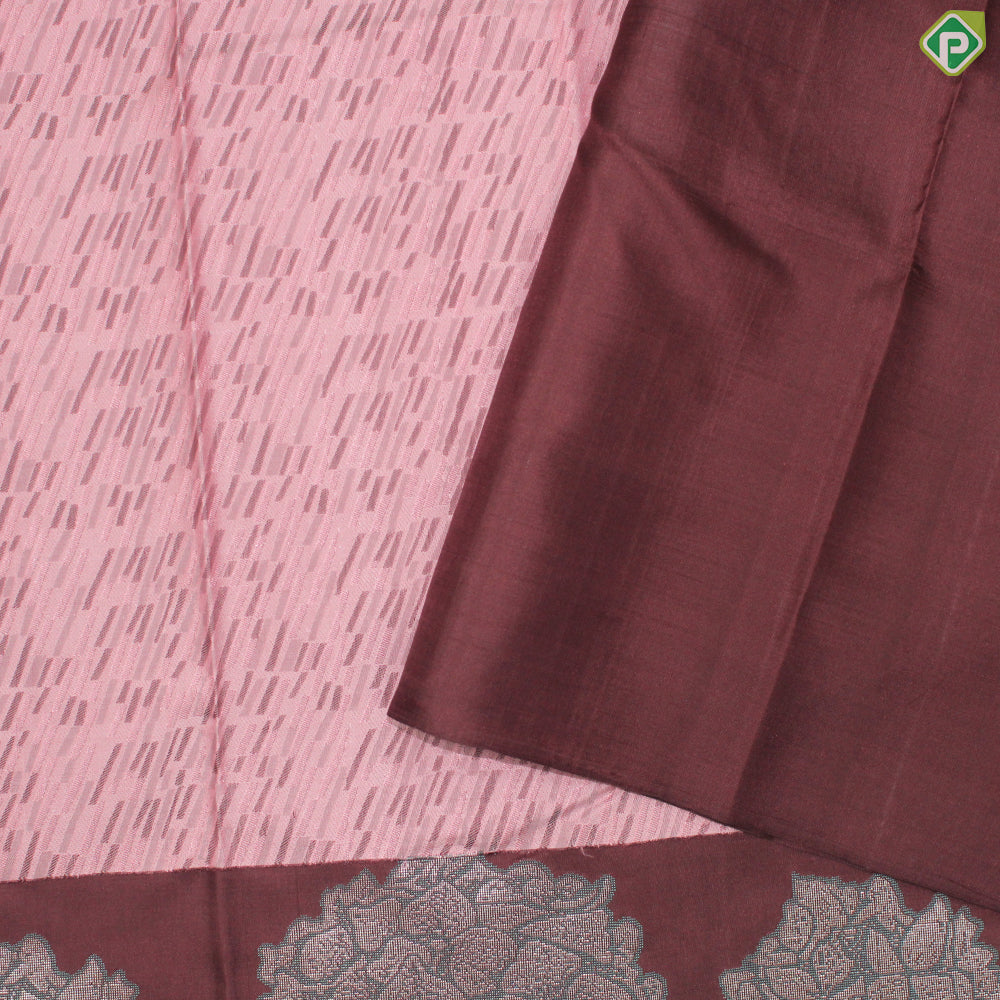 Peach Base Brown and Bamboo Cuts design Maroon brown Border Trendy Designer Silk Saree